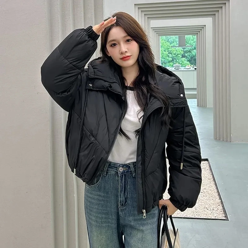 Wear a High-grade Cotton-padded Jacket For Women In Autumn Winter 2025 Solid Color Hooded Female Coat With Overcoat