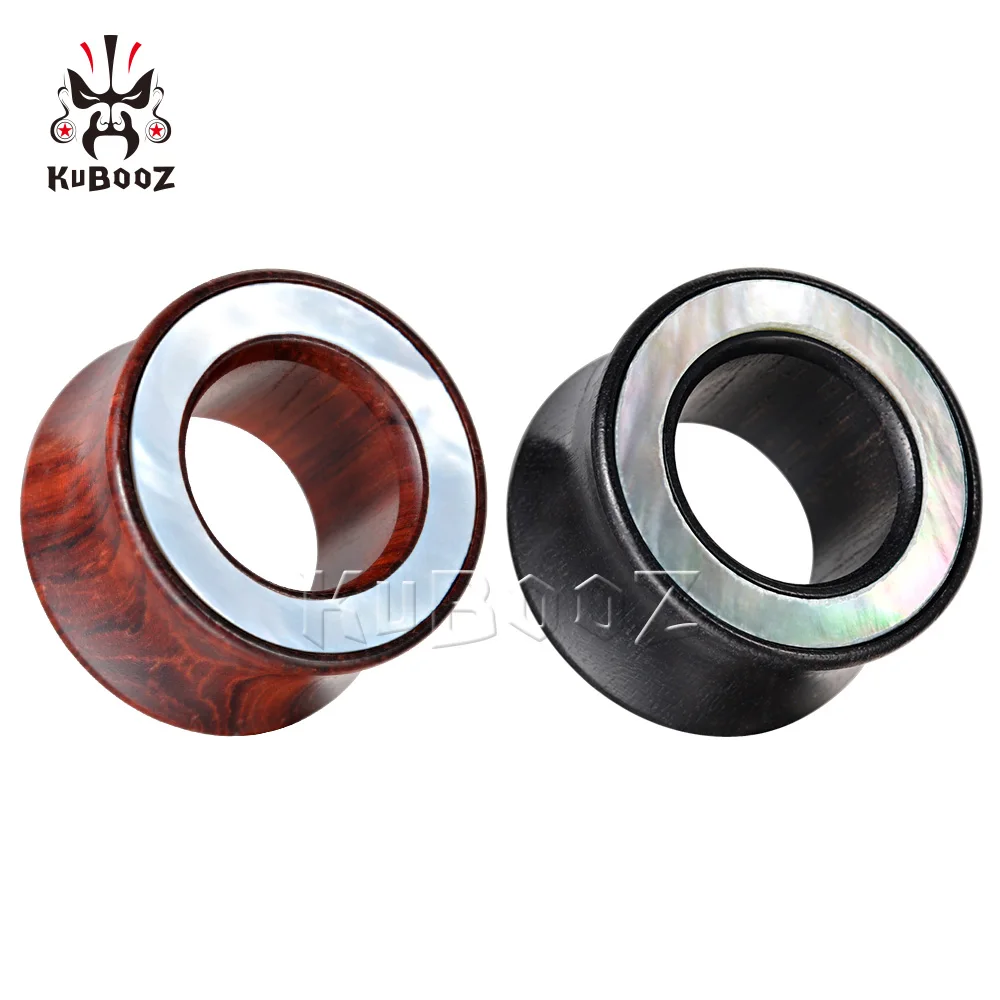 KUBOOZ Moda Única Madeira Preto Branco Shell Ear Plugs Macas Corpo Jóias Ear Piercing Gauges Expansores Um Par