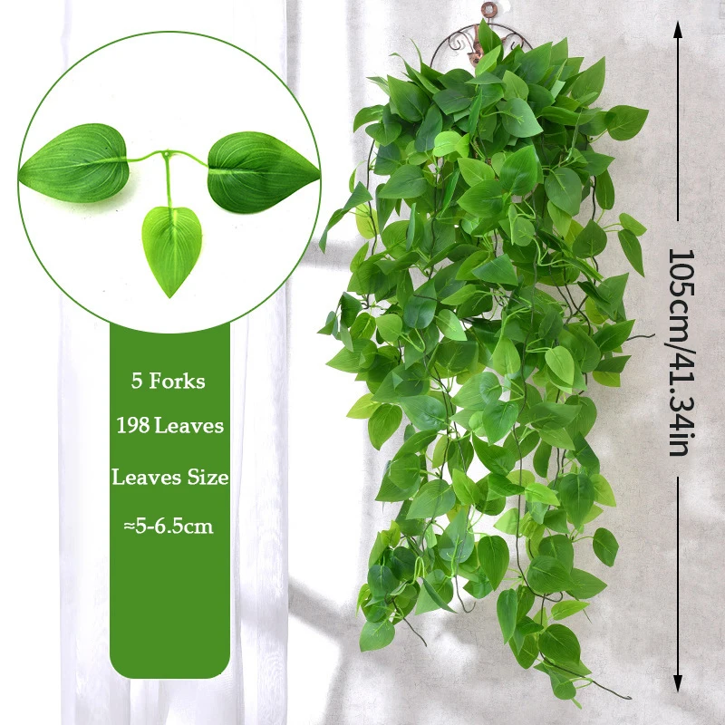 105 cm künstliche Pflanzen Ranken gefälschte grüne Blatt Efeu Kunststoff Wandbehang Faux Scindapsus Crabapple für Hausgarten Hochzeitsdekoration – Detail 2