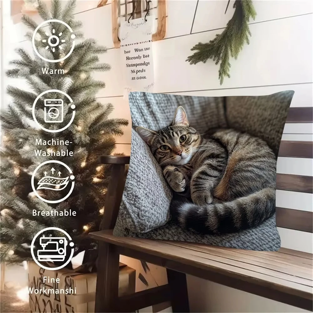 Cute Cat Nap Artistic Design Pillow Case, Adorable Comforting Gift for Cat Lovers and Cozy Home Decor Enthusiasts