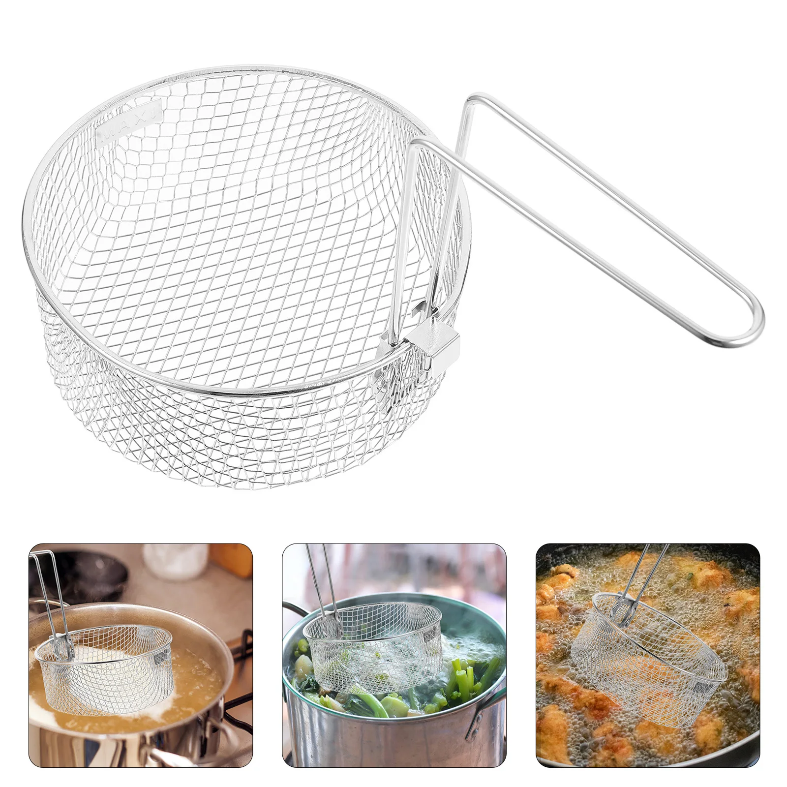 

Premium Metal Frying Basket with Ergonomic Handle Stainless Steel Deep Fry Basket for Fries Onion Rings Foods Kitchen