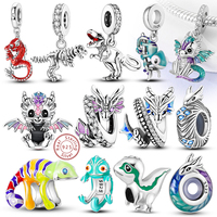925 Sterling Silver Charms Beads Cute Fire Dragon Shaped Chameleon Charms Fit Original Pendants Bracelet DIY Women Jewelry Gift