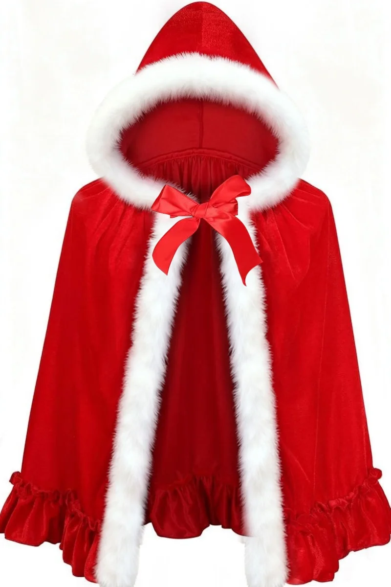 

Женский рождественский красный плащ Санта-Клауса, бархатная накидка с капюшоном, халат миссис Санта-Рождество, карнавальный костюм для вечеринки