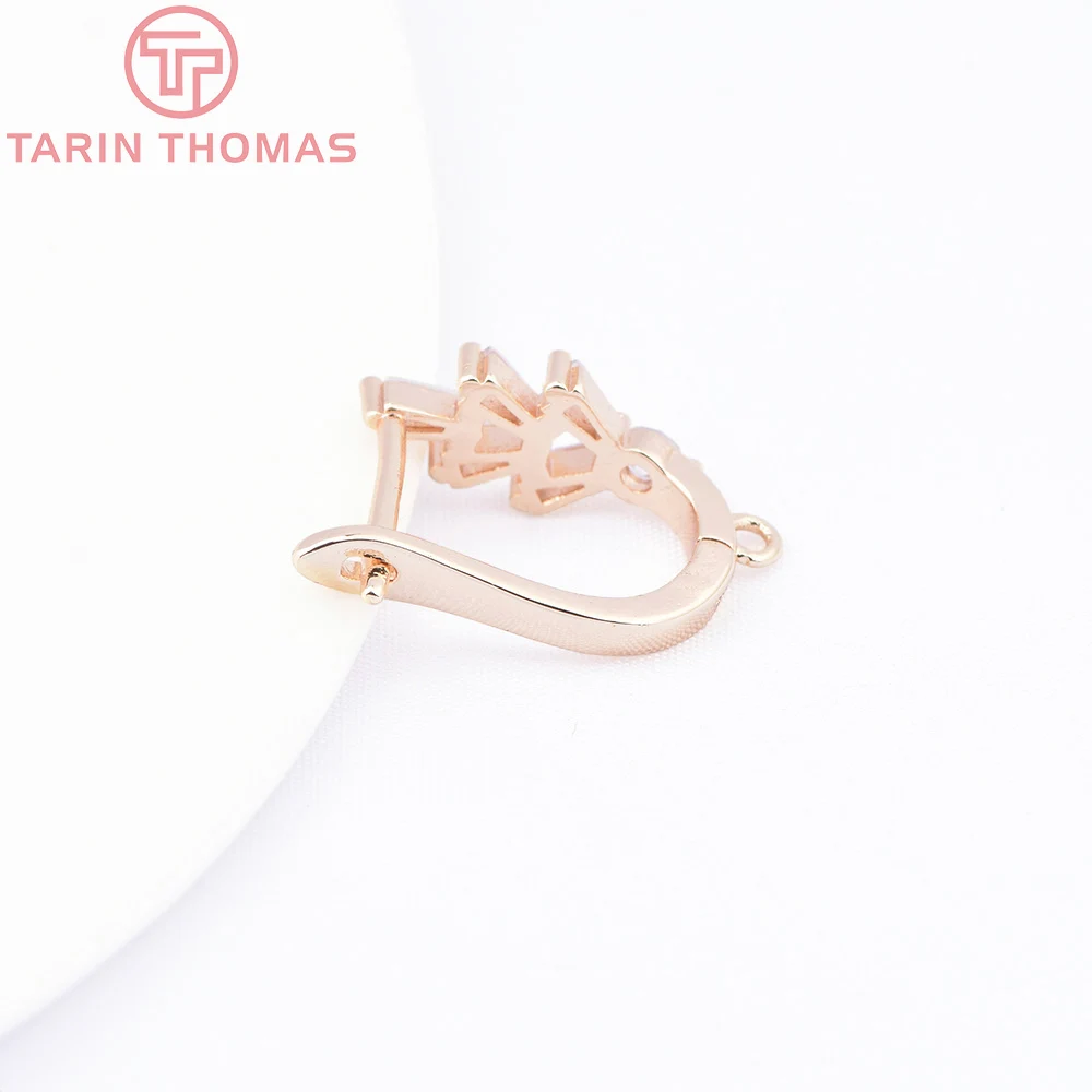 (9155) 4PCS 7x20x14MM 24K Gold Color Brass with Zircon Earrings Clasp Earrings Hoop High Quality DIY Jewelry Making Findings