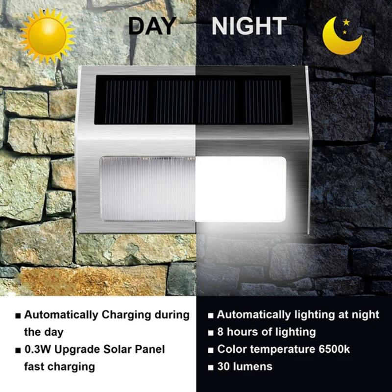 6LED Solar Outdoor Lights Waterproof Garden Fence Decoration Wall Lamp for Patio Street Yard Balcony