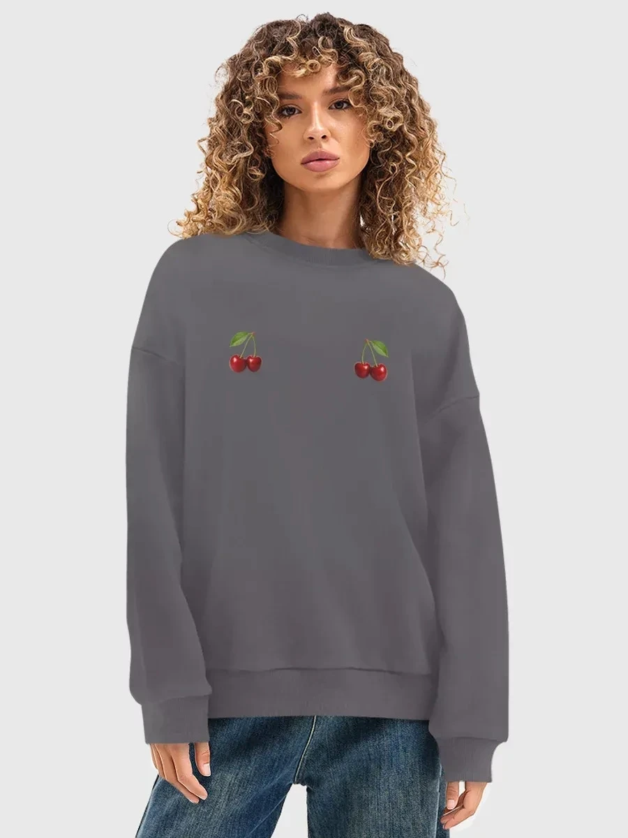 

Свободный круглый свитшот с принтом Sweet Cherry Ne, универсальный удобный длинный женский пуловер с круглым вырезом Sve, топ