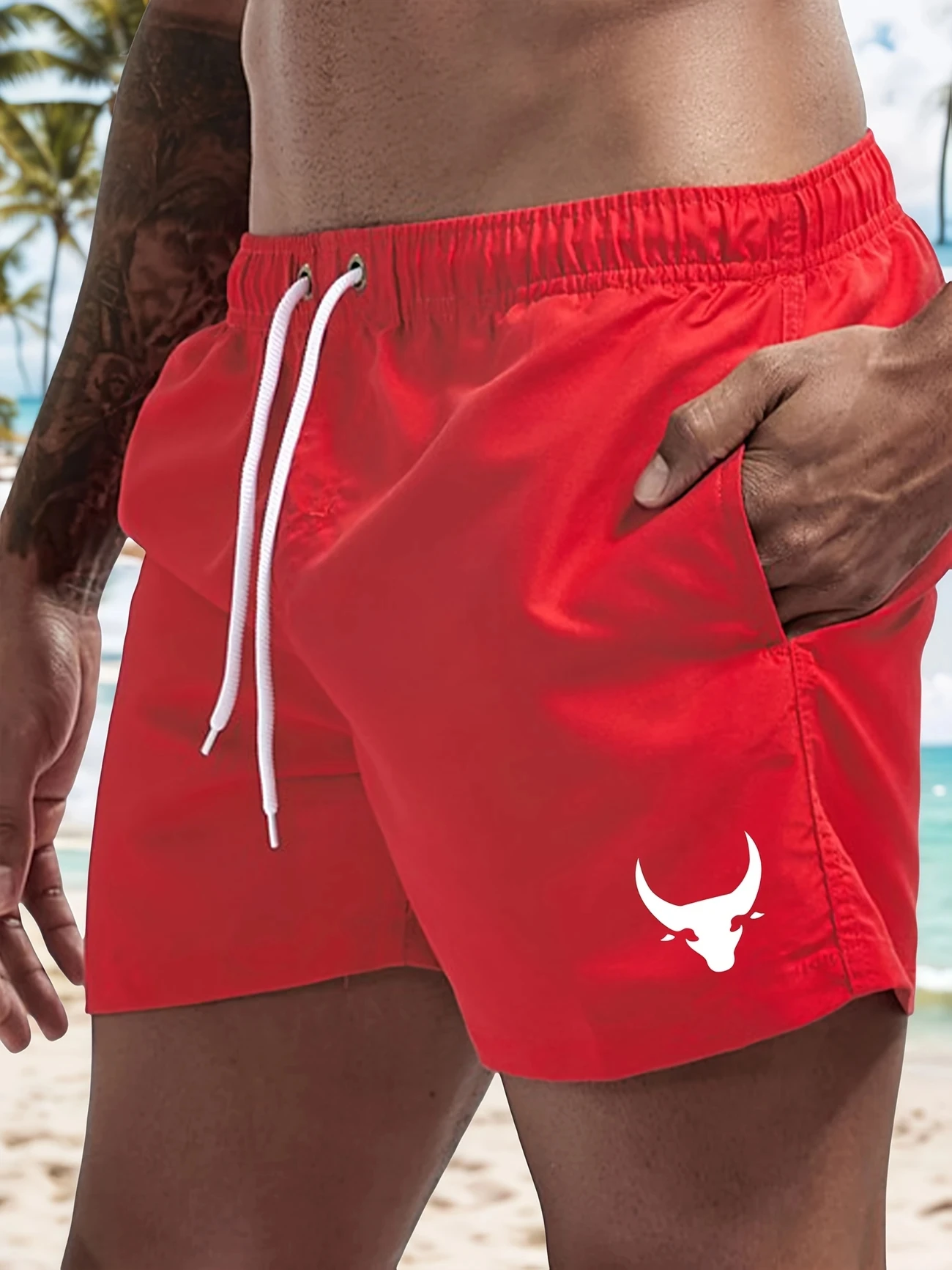 

Men's quick-drying surfing sexy short pants, swimming trunks, breathable drawstring with pocket, summer beach casual wear