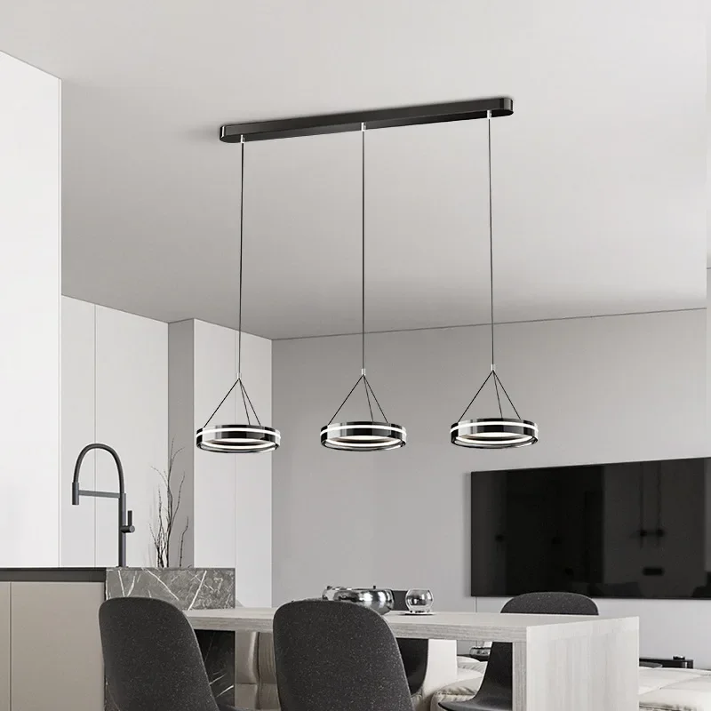 SANDYHA Modern Minimalist Pendant Lights Iron Strip Hanging Chandelier for Living Room Dining Table Lighting Fixtures LED Lamp