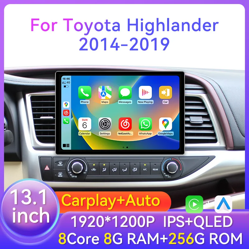 

13.1 inch 2 Din Android For Toyota Highlander Kluger 3 XU50 2013-2019 Car Radio Multimedia Player GPS Navigation Carplay Screen