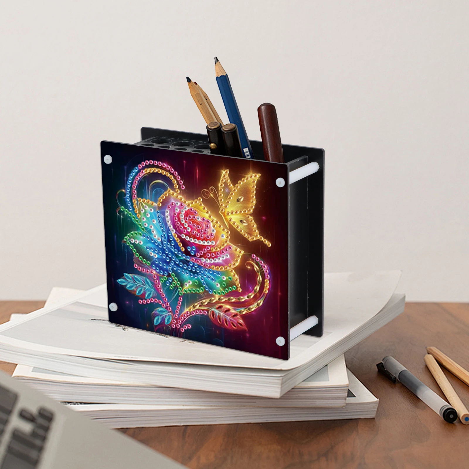 2Pcs Pen Holder Diamond Painting Kits,Butterfly and Rose Special Shape Diamond Painting Handmade,Desktop Decoration Storage Gift - view 4