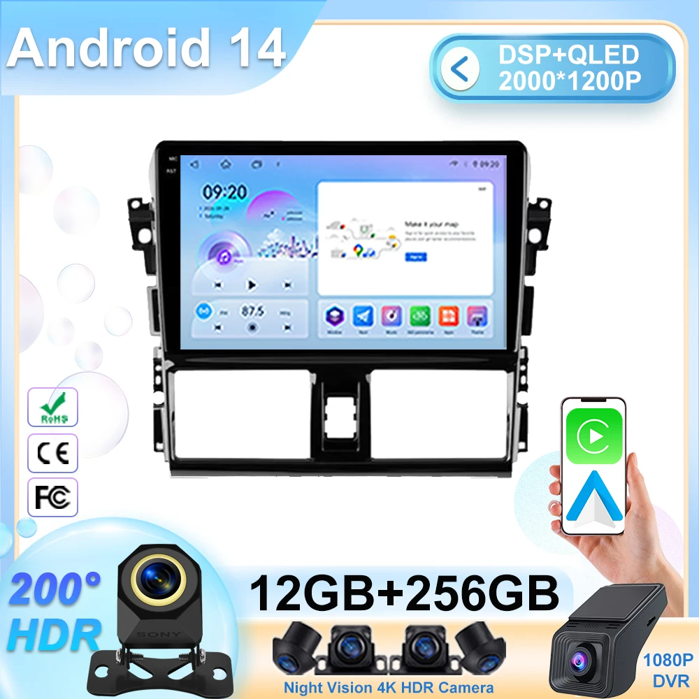 

5G Wifi High-performance For Toyota Yaris Vios 2014 2015 2016 Stereo Unit Multimedia Player GPS Navigation Carplay Android Auto