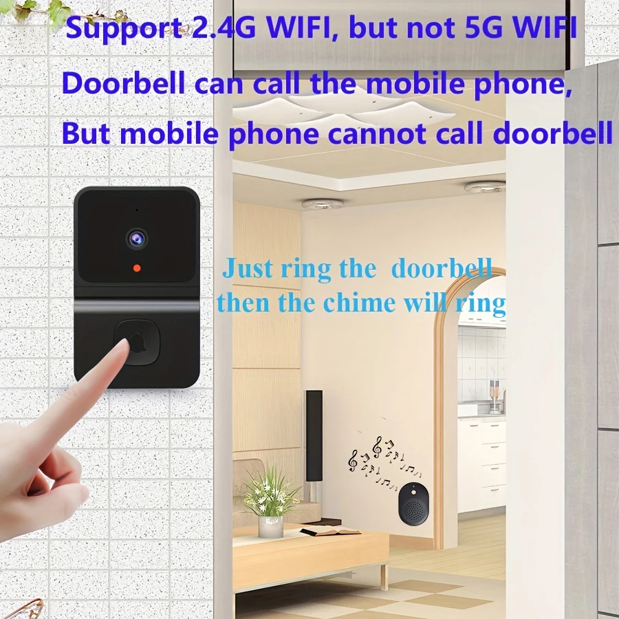 WiFi Video Doorbell 1080P HD Visual Wireless Smart Security Doorbell Camera IR Night Vision 2-Way Audio Real-Time Monitoring