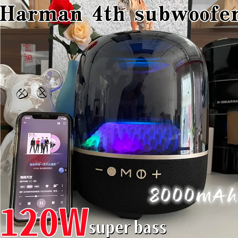 Harman 4th 120W High Power Bass Music Box 9D Surround Sound Column Full Screen Transparent Caixa De Som Bluetooth Speaker TWS/TF