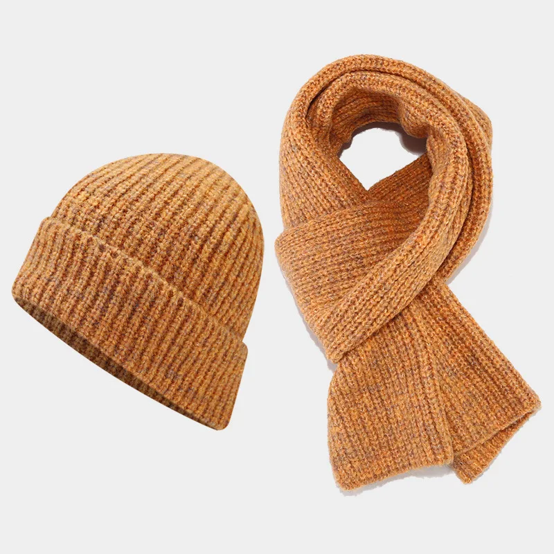 Knitted hat set unisex scarf two-piece set outdoor cold warm colorful thickened set adult Winter