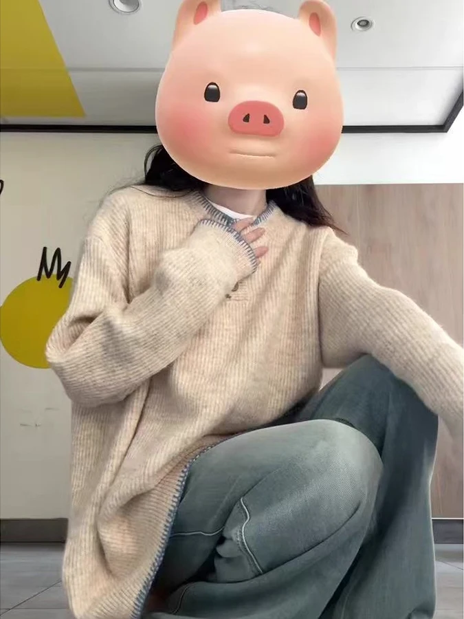 Lockerer Strickpullover für Damen, weich, gemütlich, Overhead-Stil, Herbst, Neuankömmling, faionable, vielseitig, lang, Sve, rund, warmes Oberteil