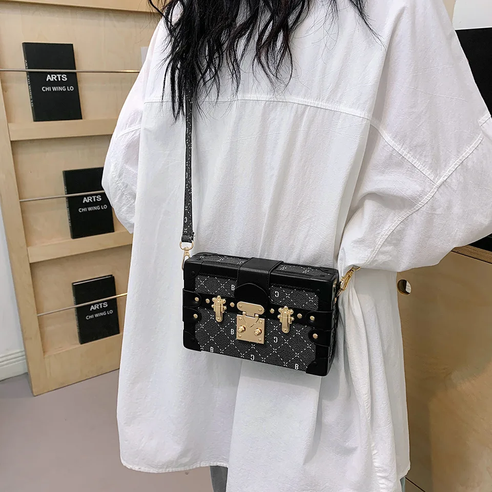 2024 fashion square box shoulder bag for girls punk style patchwork party mini handbag nightclub outfit crossbody bags