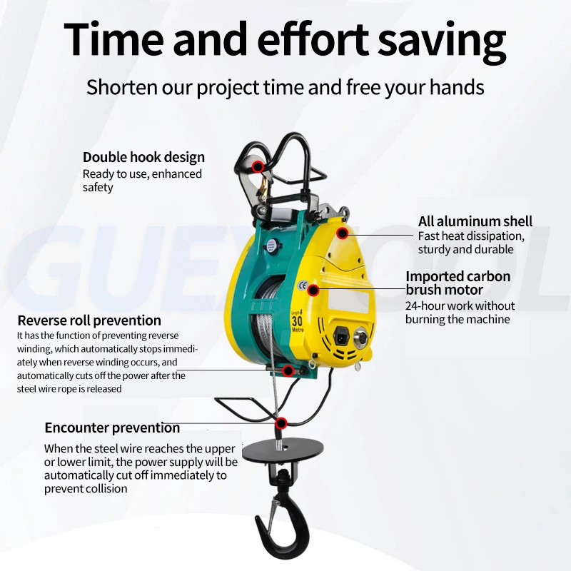 220V Small Electric Crane Household Wire Controlled Lifting Motor Hoist Electric Winch Hoist Air Conditioning Lifting Winch