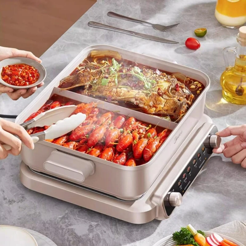 ميديا 220 فولت رقيقة جدا سريع الغليان الكهربائية إناء/ قدر المنزلية 8L سبليت مزدوجة نكهة وعاء 2100 واط متعددة وعاء الطبخ الكهربائي