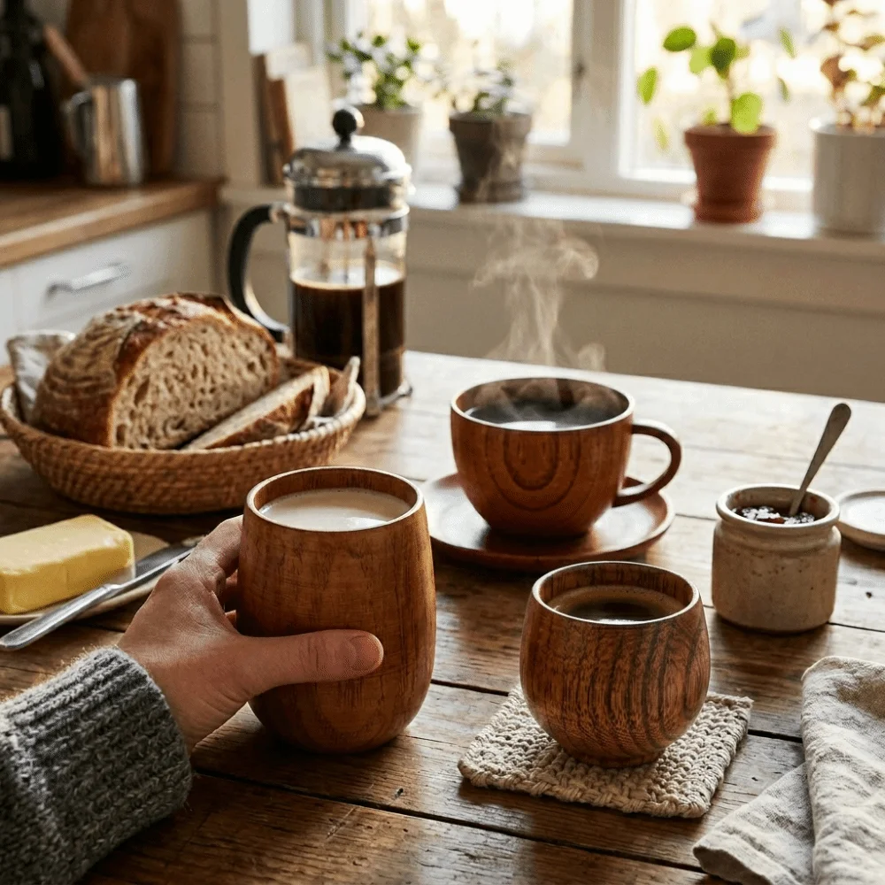 Creative Look Wood Wooden Mug With Handhold Heat Resist Coffee Cup Smooth Retro Beer Glass Beer Serving