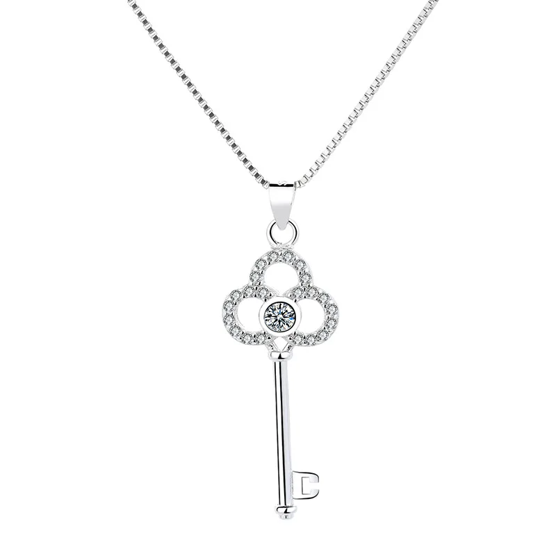 

S925 Women's Sterling Silver Key Pendant Diamond Necklace Factory Wholesale Fashion Jewelry