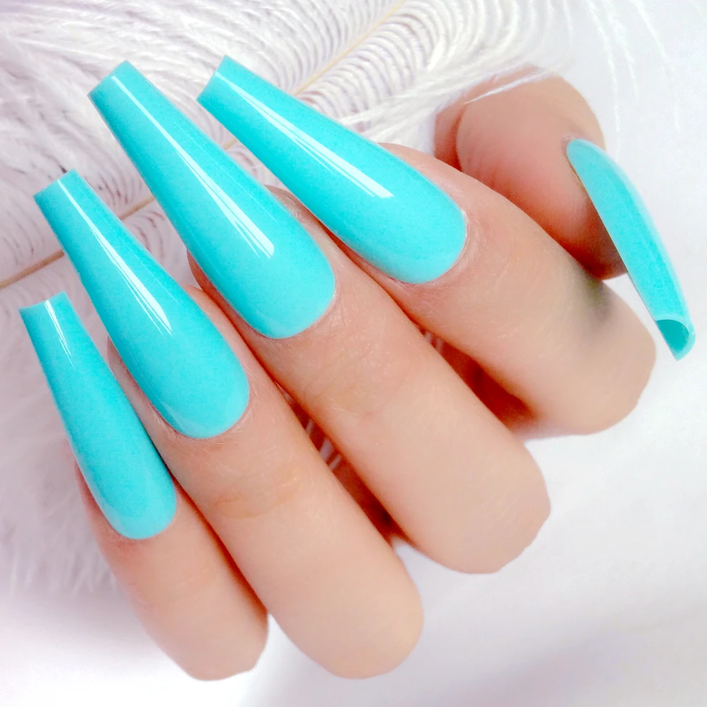 Super Long Press On Fake Nails With Jelly Glue Sticker 24Pcs Shiny Ballerina Coffin Artificial Fingernails Manicure False Nails