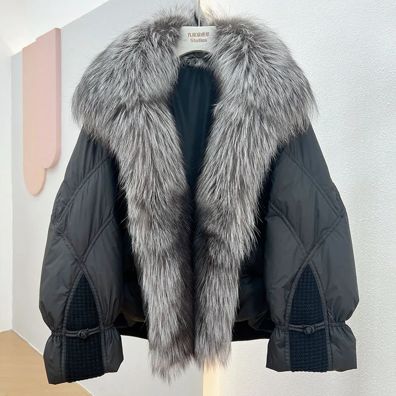 

MENINA BONITA 2023 Winter Women Naural Real Fox Fur Collar White Goose Down Jacket Thick Warm Coat Luxury Outwear New Fashion