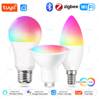 Tuya E27 E14 GU10 Bulb WiFi/Zigbee/Bluetooth,Dimmable Light LED Lamps 2700-6500K RGB,Smart Led Light Bulbs Candle Lamp Spotlight