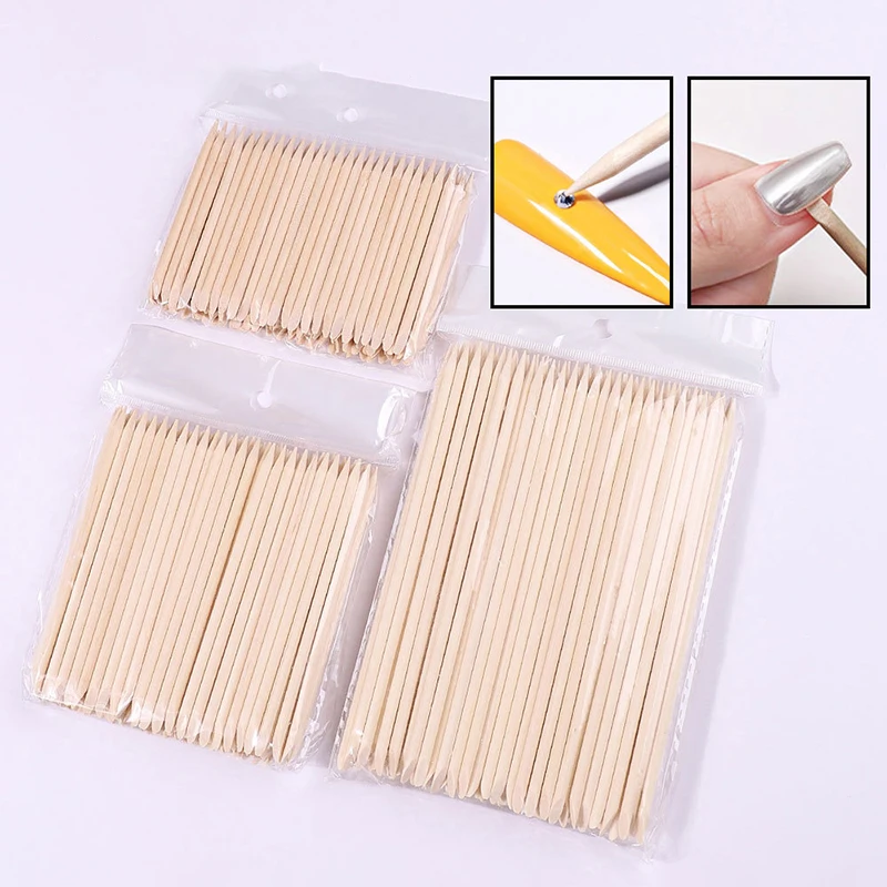 Empurrador de cutícula de madeira para nail art, 100pcs, nail art ferramentas, unha polonês removedor, unha polonês removedor