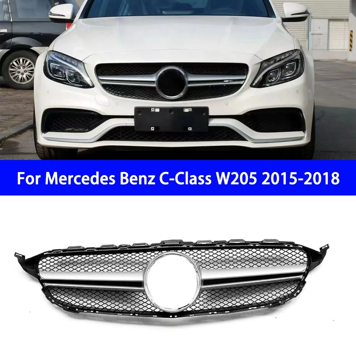 

Suitable for Mercedes Benz C-Class W205 2015-2018 AMG Model Grille Replacement with ABS Material