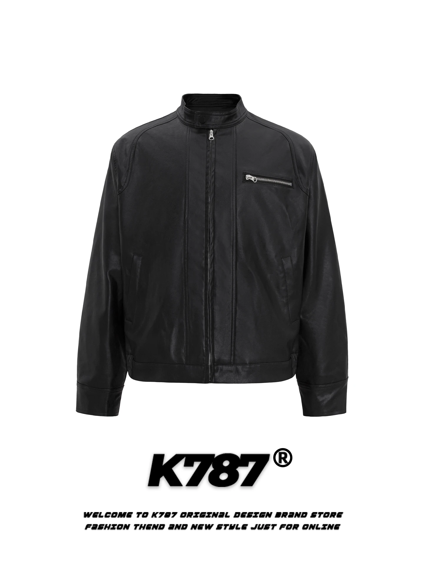 

K787 American Retro Deconstructed PU Leather Stand Collar Jaet Men's Loose Casual Trendy Zipper Coat for Men And Women