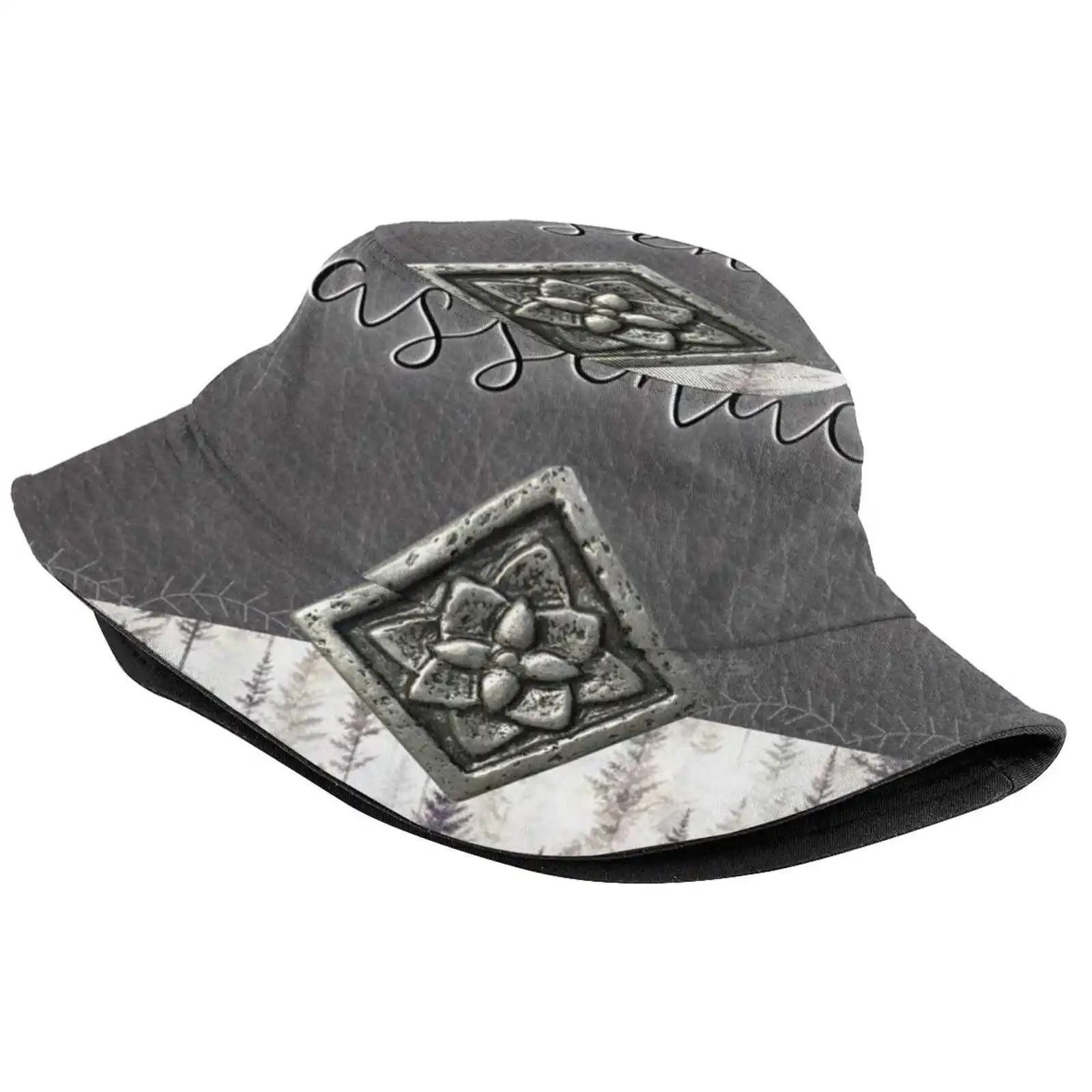 Outlander - Sassenach Leather And Trees Pattern With Metal Flower Accent Sun Cap Fisherman Hat Bucket Hats Sassenach Outlander