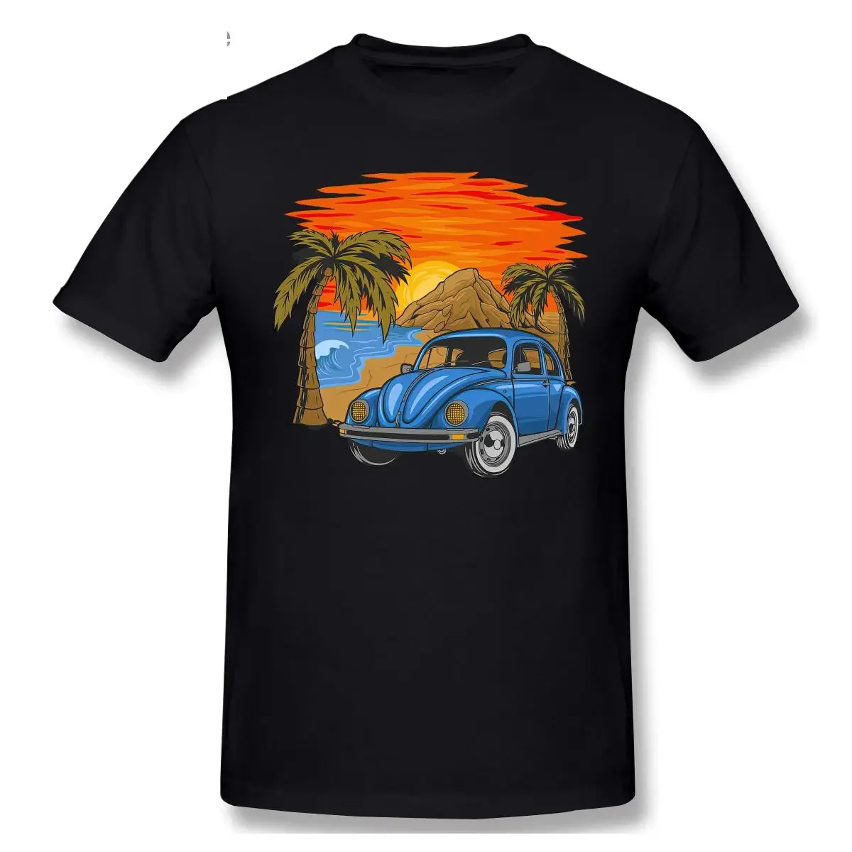 Holiday Car, Sunset On The Beach Cool And Funny Short Sleeve Casual T-shirt Men Fashion O-neck 100% Cotton TShirts Tee Top