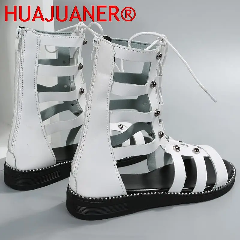 HUAJUANER Fashion Cross Strap Summer Boots Women 2024 Open Toe Hollow Out Gladiator Shoes Woman Back Zipper Cool Boots Ladies