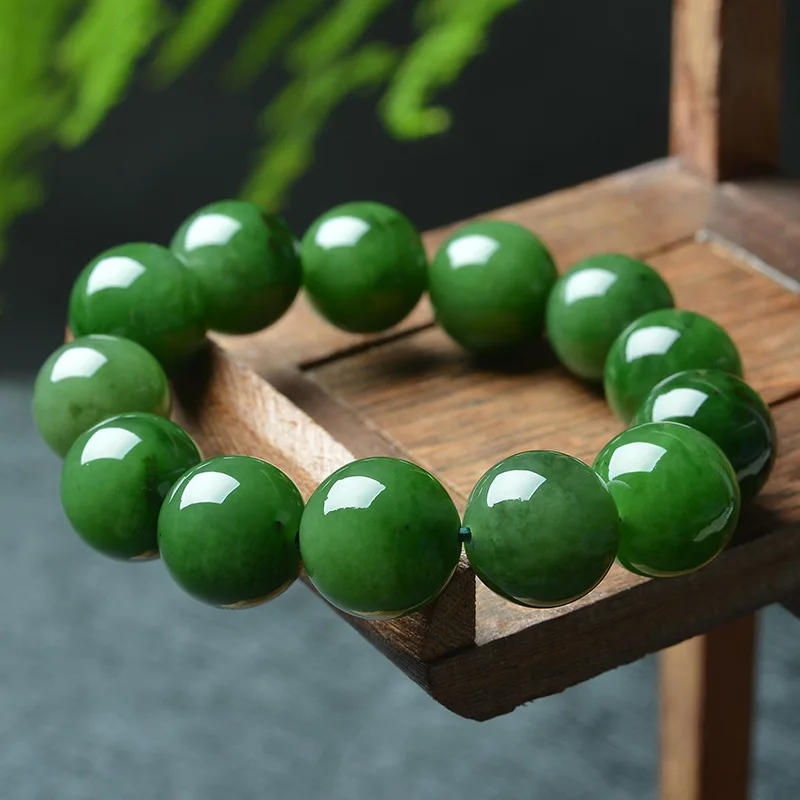 Natural Nephrite Fruit Green Jade Bracelet Men Women Healing Gemstone Fine Jewelry Genuine Chinese Hetian Jades Large Bracelets