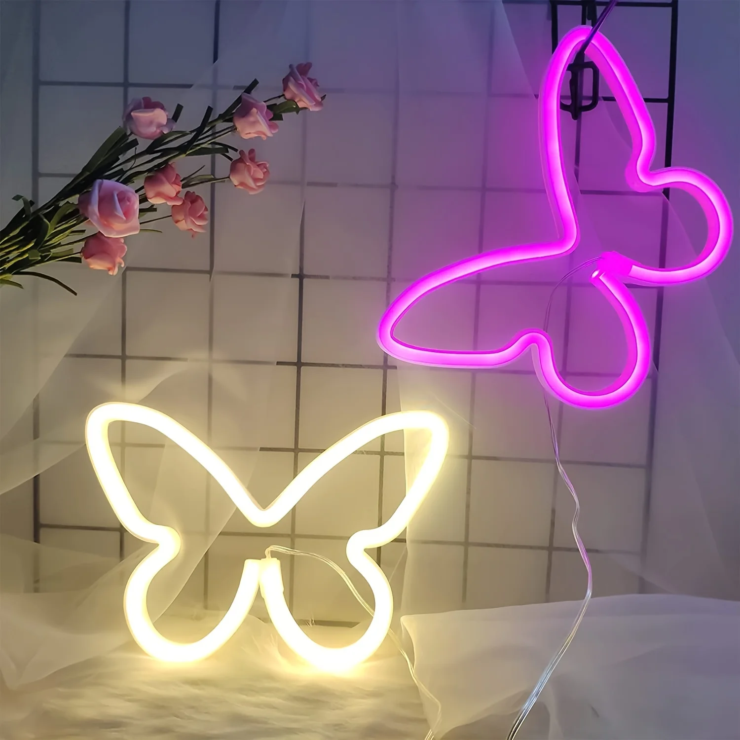 1 Piece, Flying Butterfly Shaped Led Neon Light, Suitable for Room Wall Decoration, Parties, Restaurants, Proposal and Confession, USB or Battery Powered (Battery Not Included)