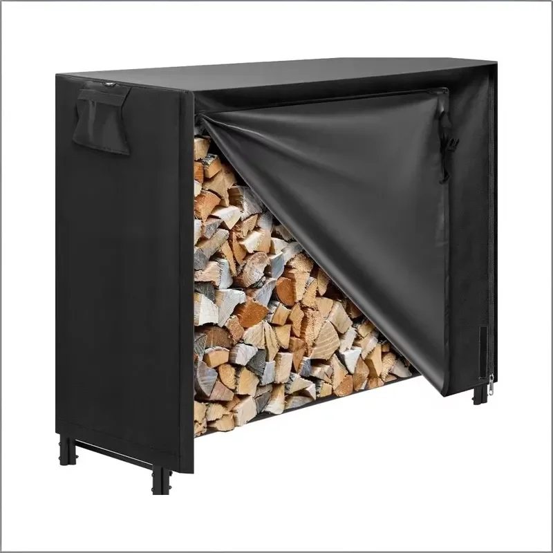 HOTTER 4ft Modern Heavy-Duty Firewood Storage Rack Combo Set Indoor Outdoor Iron Metal Log Holder with Zipper Cover for