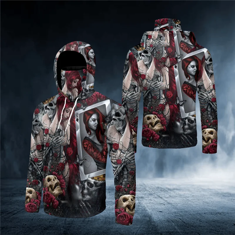 

Skeleton Hug Rose Girl Dead Kiss Skull 3D All Over Printed Bandana Hoodie US Size Women For Men Casual Pullover Hoodie Mask Warm