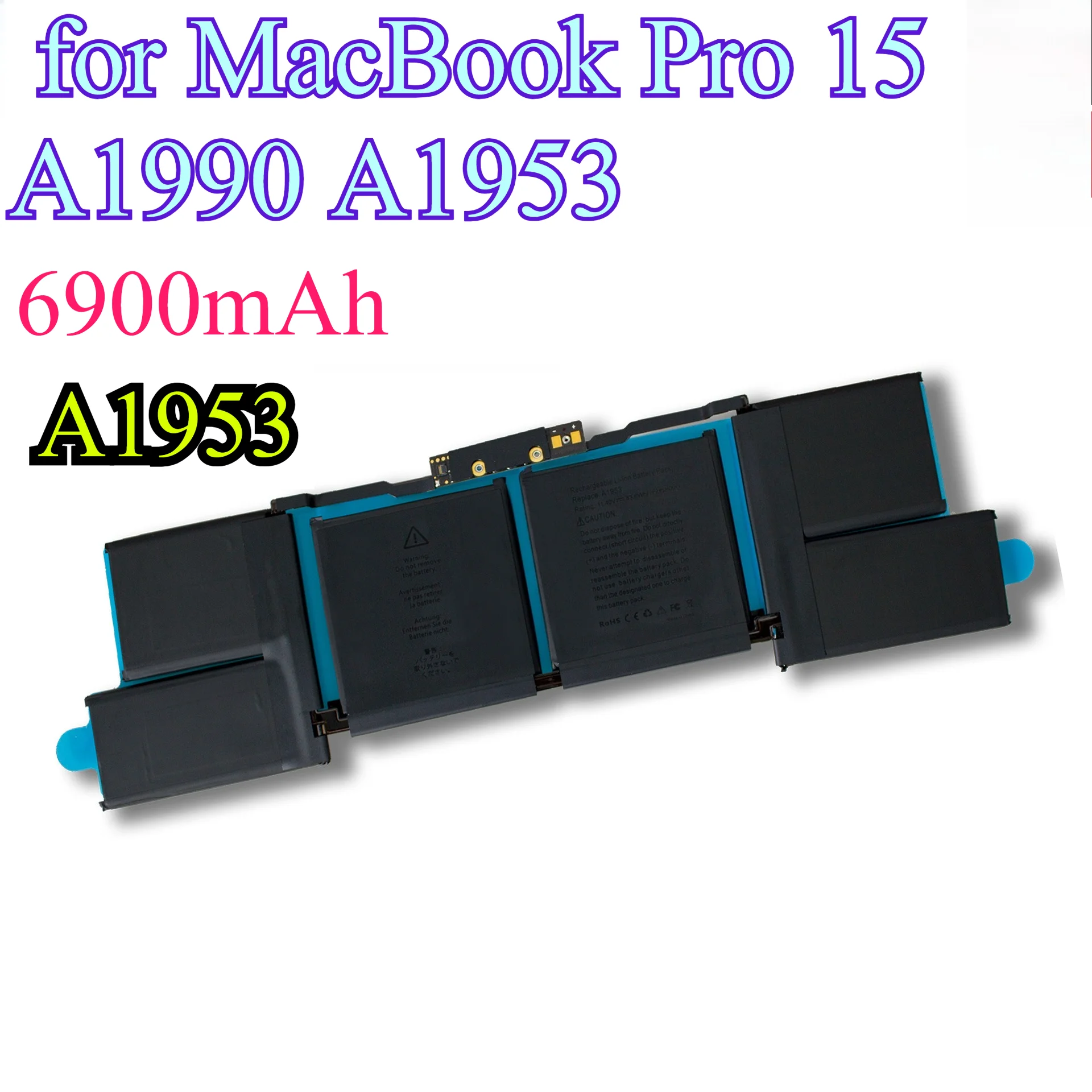 

Сменный аккумулятор большой емкости 6900 мАч для MacBook Pro 15 A1990 A1953, совместимый с литий-ионным аккумулятором модели A1990 A1953