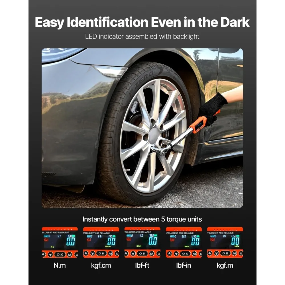 Digital Torque Wrench Set 3/8 & 1/2 Inch Drive, 0-220Nm Range, ±2% Accuracy with LED Display and Vibration Alert