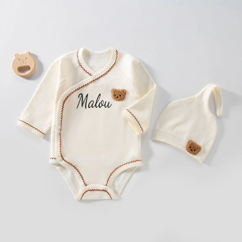 Name Custom Baby Shirt Spring and Autumn Baby Triangle Pure Cotton Boneless Embroidery Newborn Long Sleeve Printed Jumpsuit