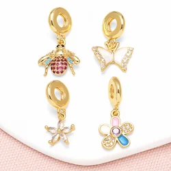 OCESRIO White Crystal Resin Butterfly Pendant for Necklaces Copper Gold Plated Enamel Flower Jewelry Making Component pdtb672