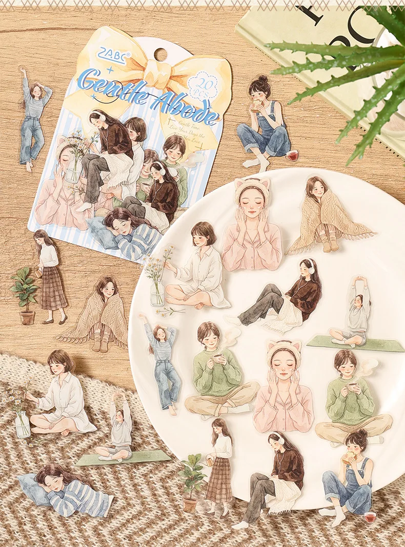 1 Packung/20 Stück Vintage Daily Girl Sticker Pack, Retro-Lifestyle-Charakter-Dekor-Aufkleber für DIY Scrapbooking, Tagebuch, Planer, Album – Detail 6