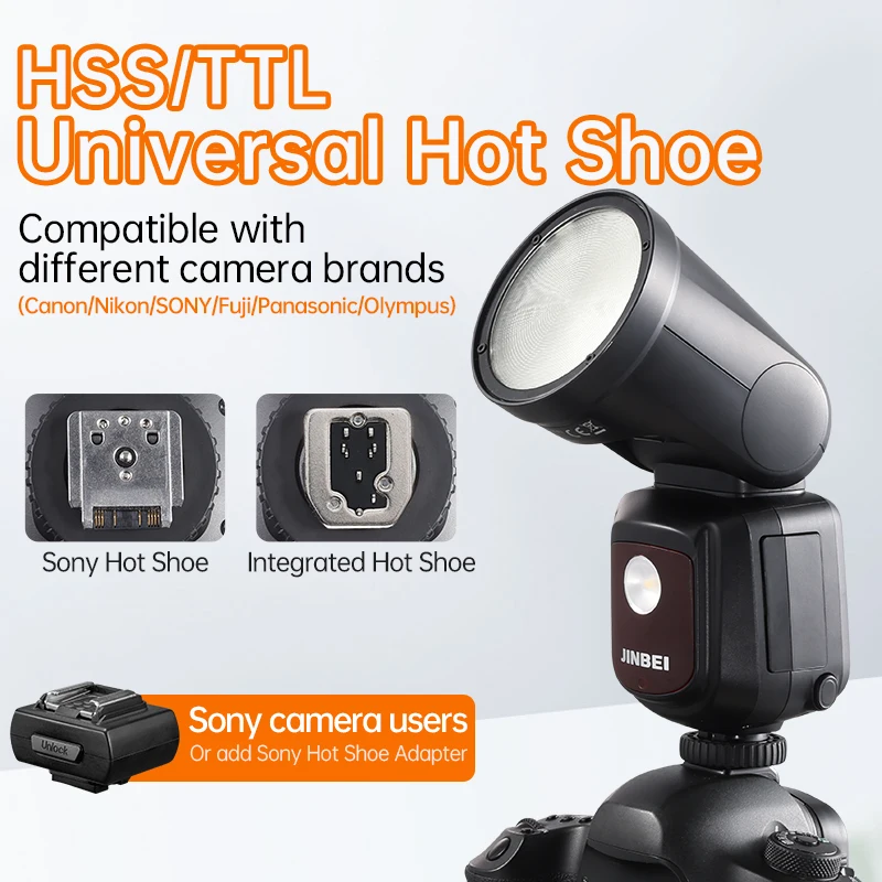 JINBEI HD-1 TTL HSS Speedlite kamera z okrągłą głowicą lampy błyskowej uniwersalna gorąca but do Canon Sony Nikon Fuji Olympus V Godox v1