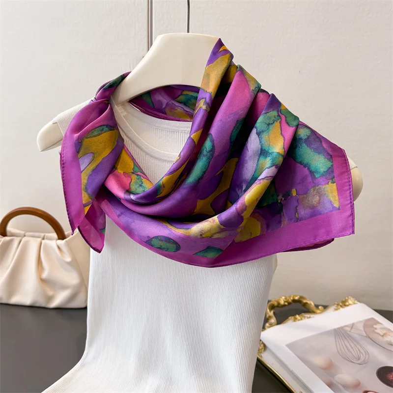 

70x70cm Satin Silk Scarf Lightweight Shawl Wrap for Women Beach Neckerchief Foulard Bandana Hair Wrap Headband Hijab Accessories