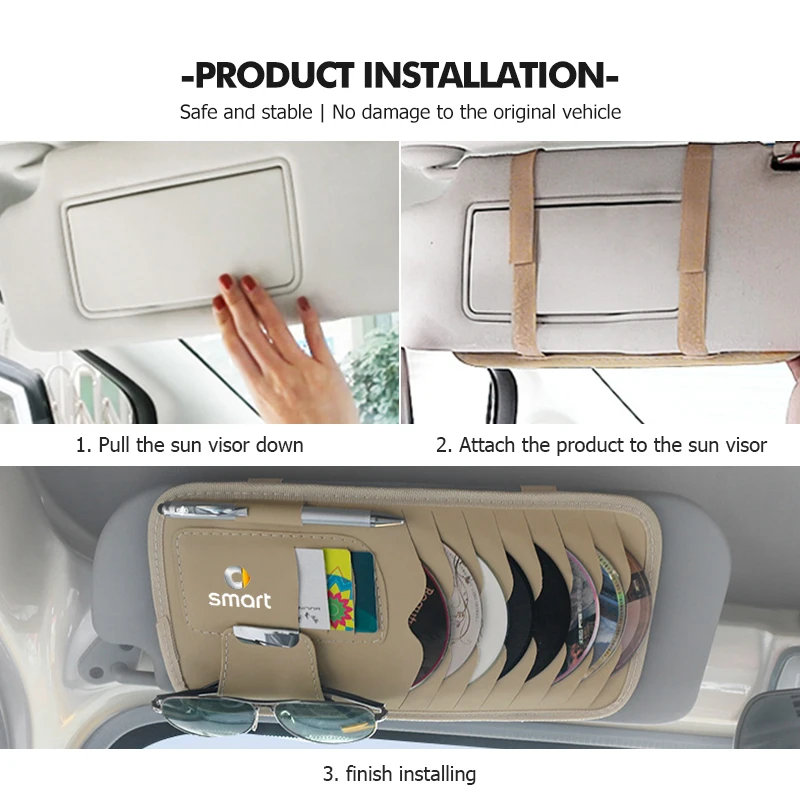 Car Sunglasses Clip Sun Visor Mount Ticket Storage Holder For Smart Fortwo 451 450 453 Forfour Cabrio Crossblade ROADSTER