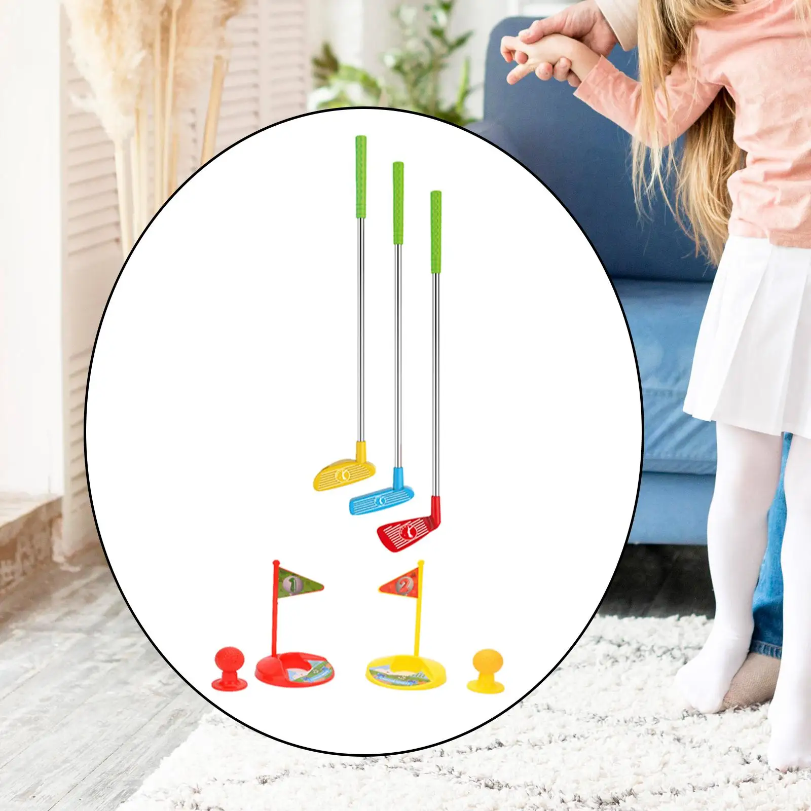 Kids Golf Set 2 Flags 2 Practice Hole for Children Gift Golf Toy Practice Set for Indoor Ball Toys Parent Child Interaction