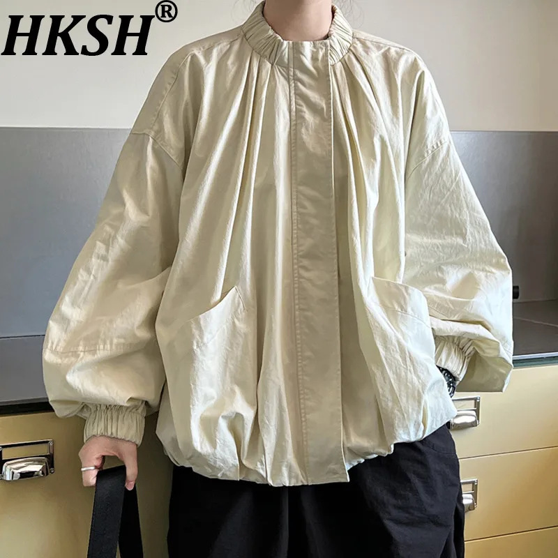 

HKSH Spring Autumn New Women Jacket Stand Collar Solid Color Zipper Pockets Outdoor Sporty Oversized Korean Casual Coats HK11736
