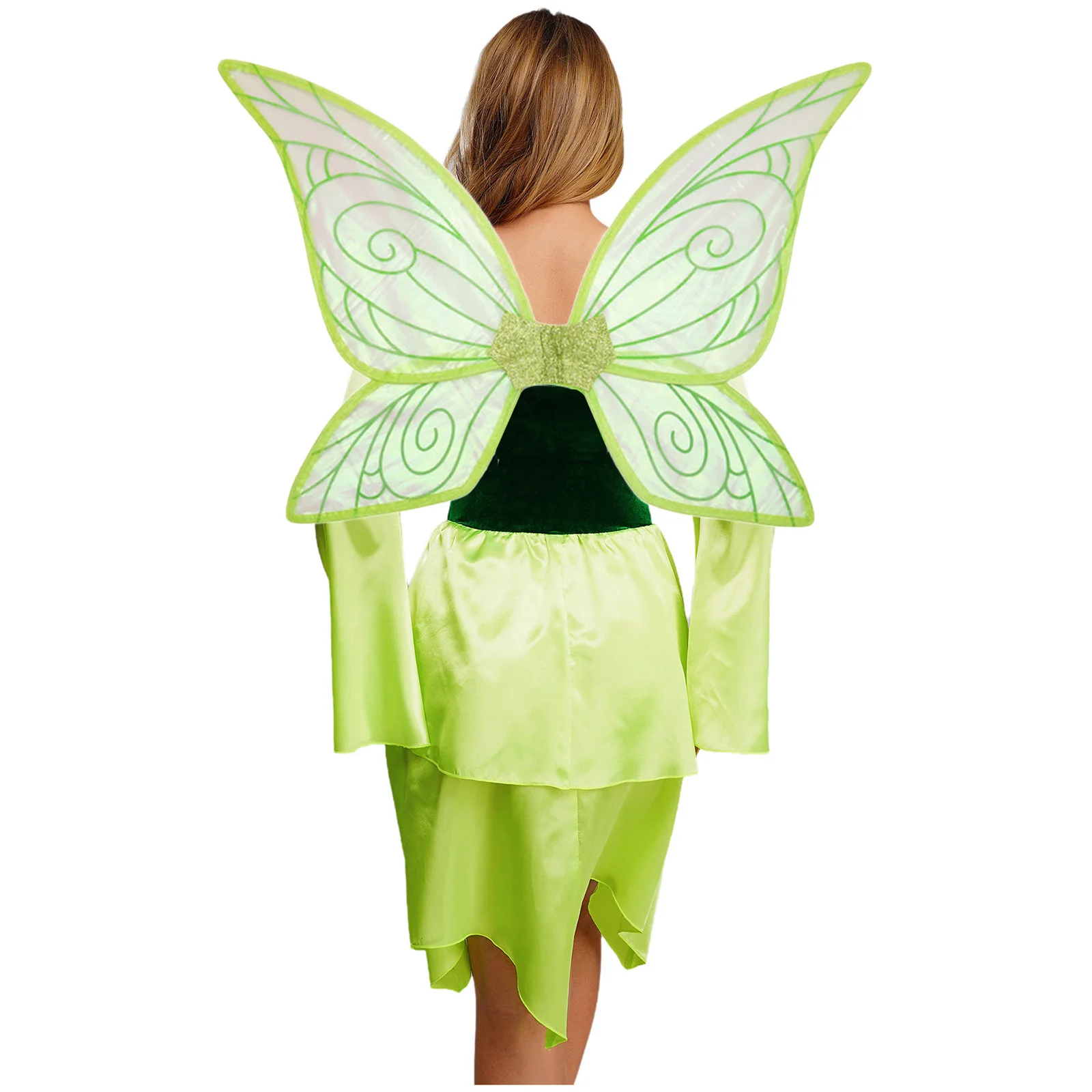 فستان نسائي Elf Fairy التنكري مع أجنحة زي كرنفال الهالوين مع صدرية بأربطة وأكمام واسعة للحفلات