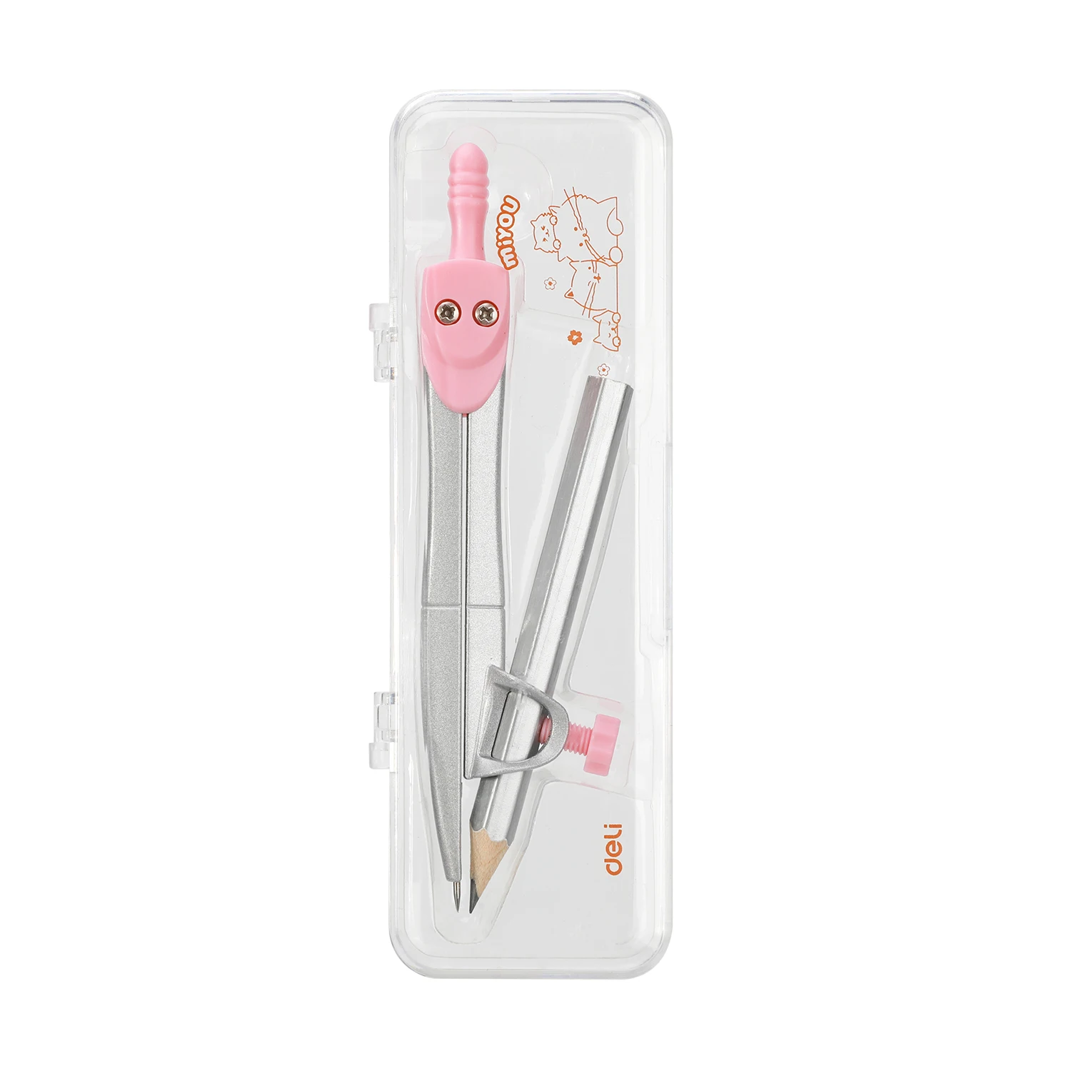 Deli Silver-Pink Campass, Campass with Changeable Pencil, Campass for Drawing & Designing