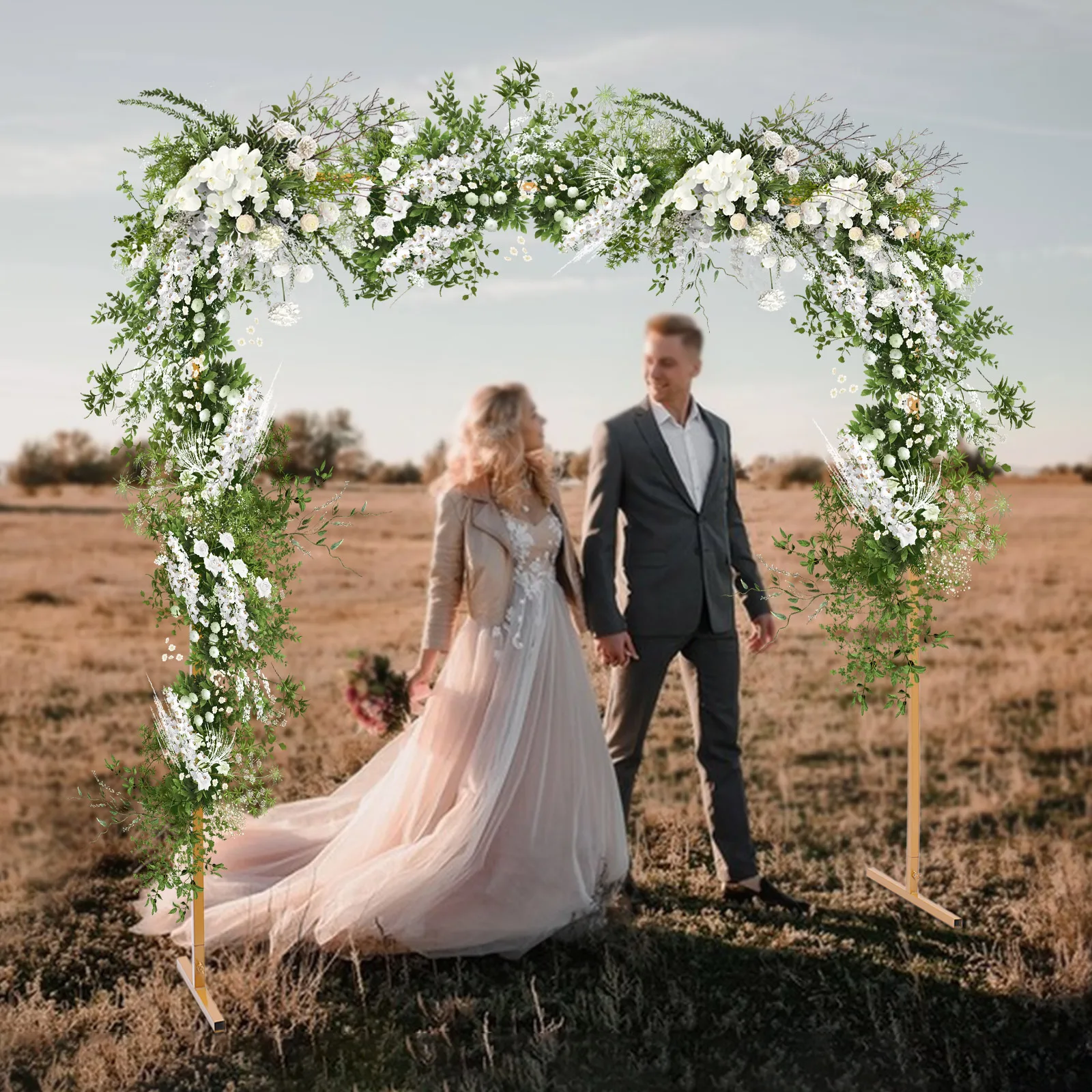 

Yellow Wedding Arch Stand with Bases,Easy Assembly 6.6 x 6.6 Feet Square Garden Arch Metal Abor for Weddings Party Event Decorat